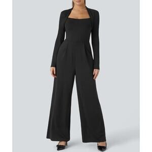 NWT Halara Women's Long Sleeve Wide Leg Work Jumpsuit Minimalist Black Size M